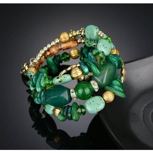 1PC multi-layer bracelet retro imitation natural stone pine beaded winding bracelet Support 1 generation