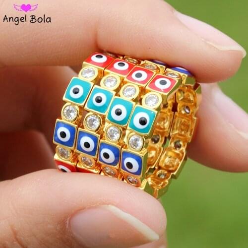 Fashion Gothic Rainbow Demon Eye Crystal Jewelry Womens Gold Ring Retro Mini Unisex Ring Party Holiday Gift