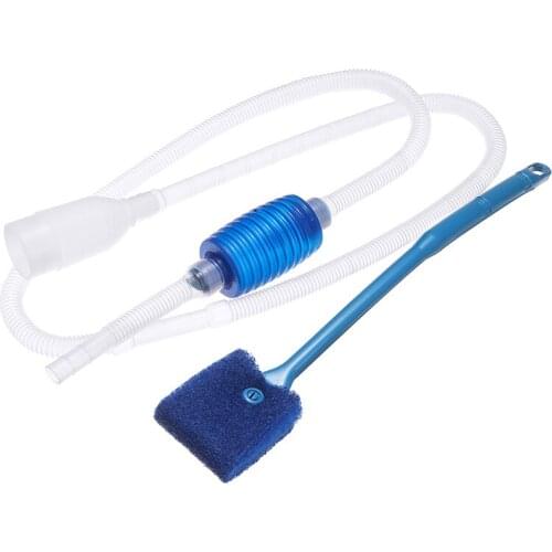 1.7m Fish Tank Pumping Pipe Cleaner Kit 40cm Blue Double-sided Cleaning Brush + Semi-automatic Water Exchanger Pumping Pipe Kit