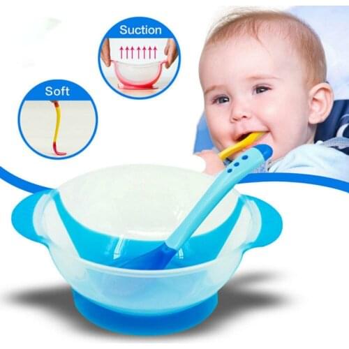 Baby Feeding Set Sucker Bowl Spoon Temperature Sensing Baby Tableware Learning Dishes Assist Food Bowl Children Feeding Bowl