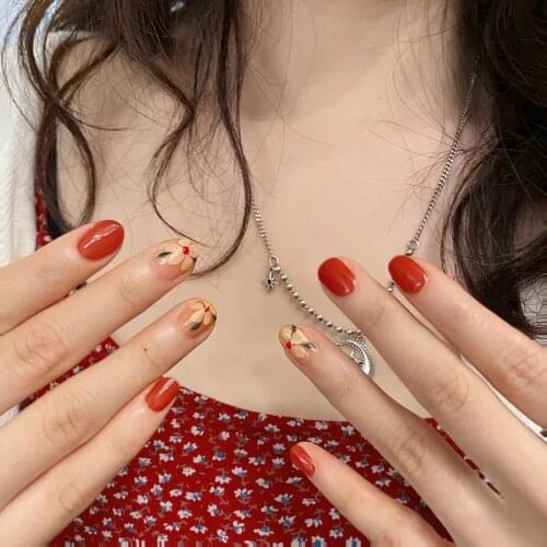 24pcs Flower Pattern Fake Nails Full cover Fake Nails Glue DIY Manicure Nail Art Tools