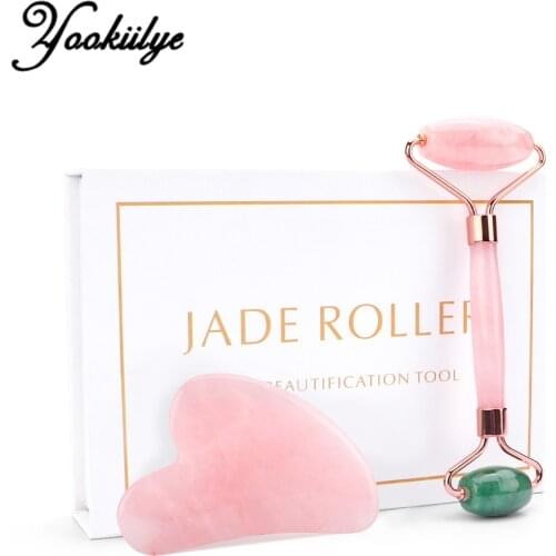 Natural Quartz Stone Roller Color Mixing Jade Roller Face Lift Massager Face Slimming Scraper Gua Sha Massage Skin Care for Gift