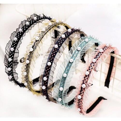 12pcs Fashion Polka Dots Hair Hoop Adults Hair Accessories Pearl Lace Hairband Women and Girls Headband