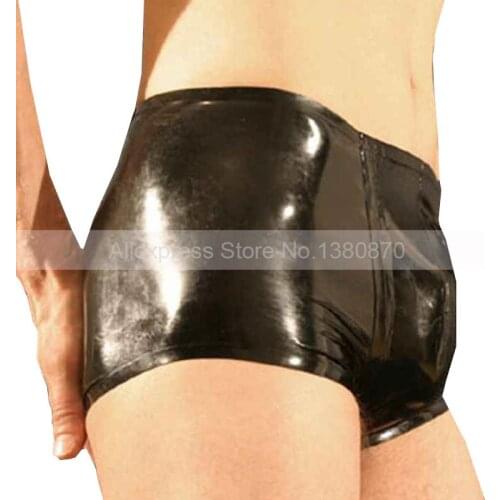 Solid Black Male Rubber Boxer Shorts Men Panties Underwear S-LPM088