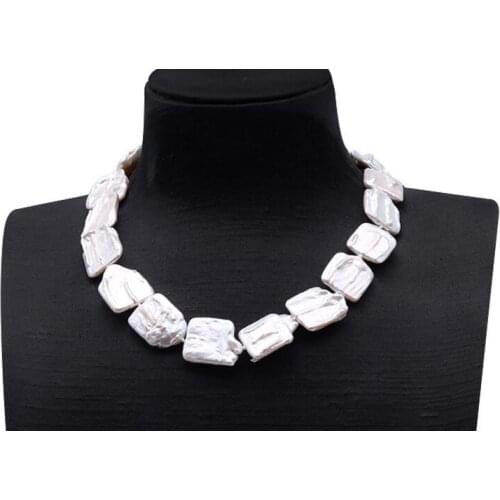 Women Jewelry 18mm natural pear bright white Square slice pearl 925 silver clasp necklace AA+ Natural freshwater pearl 17