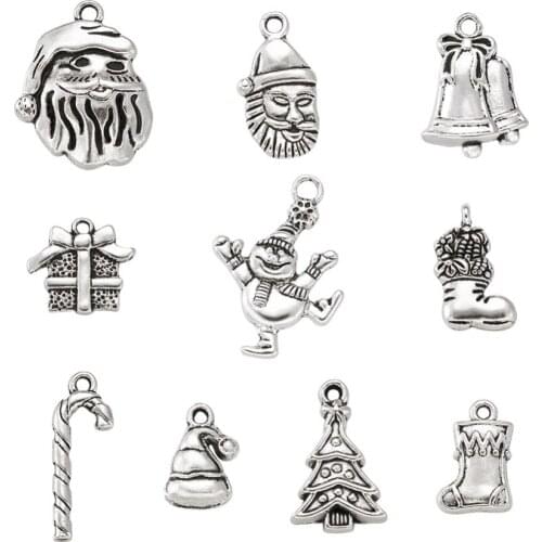 Pandahall 3sets (Total 30pcs) 16~29x9~19.5x2~4mm Christmas Tibetan Style Alloy X-mas Pendants Charms Hole: 2~3mm