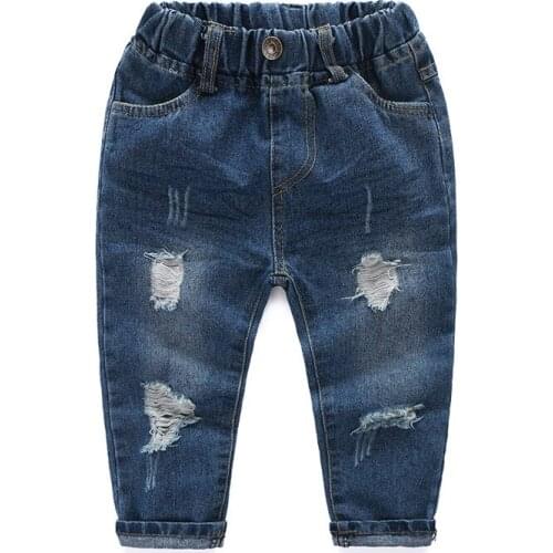 Hot Boys girl hole Jeans pants Excellent quality cotton casual Trousers baby toddler Comfortable kids clothes Children clothing
