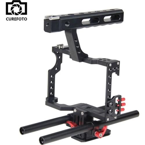 Professional Aluminum DSLR Camera Video Cage With 15mm Rod System Rig For Sony Alpha A7 A7II A7S A7SII A7R A7RII Panasonic GH4