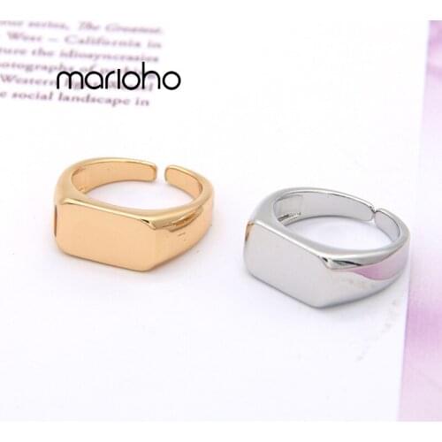 Simple Retro Glossy Gold Color Square Open Finger Ring Metal Adjustable Geometric Ring Fashion Jewelry Party For Women
