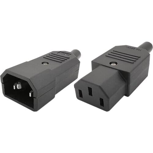 2Pcs IEC C13 C14 Straight Cable Plug Connector 250V 10A IEC 320 Male Plug to Female Jack 3Pin Insulation AC Power Socket Adapter
