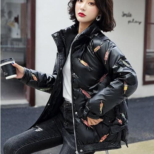 Winter Down Cotton Padded Coat Women Thick Warm Sequins Jacket Female Korean Zipper Casual Short Parkas Mujer Jaqueta Feminina