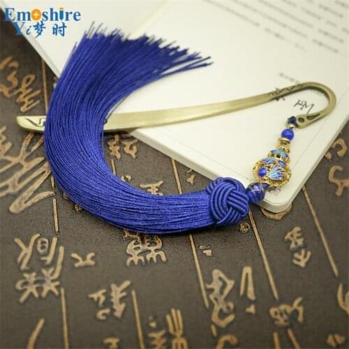 Hollow Out Pattern Blue Green Tassels Retro Book Mark Wholesale Brass Bookmark Innovative Gift for Man Lady Diary Bookmarks M137