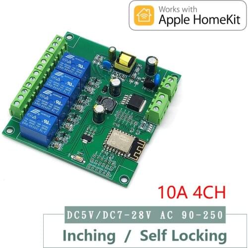 Homekit 4CH WiFi Relay Module Inching Switch Self-locking Entry Access Gate Control DC 5V 12V 7V-30 AC90-250V V