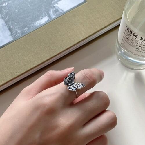 Retro 100% Authentic 925 sterling silver Butterfly Rings Adjust fINE jEWELRY gIFT TLJ1276