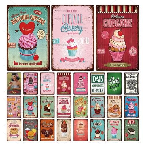 Chocolate Cupcake Metal Signs Rocket Ice Cream Donuts Poster Food Drinks Gin Plate For Kitchen Home Cafe Bar Decoration 20x30cm