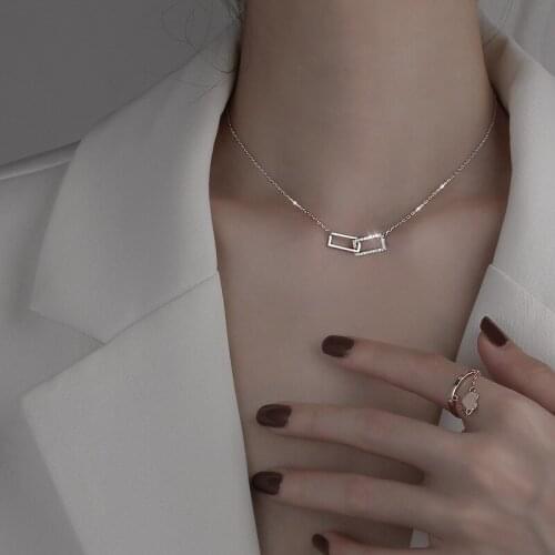 Paperclip Geometric Square Cubic Zirconia 925 Sterling Silver Clavicle Chain Necklace For Women Simple Luxury Jewelry Dainty