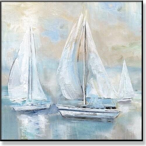 Nordic modern Handmade abstract oil painting on canvas sailboats scenery wall art home decoration for living room best selling