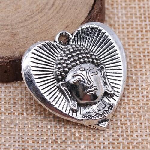 WYSIWYG 2pcs 32x32mm Buddha Charm Heart Pendants Buddha Pendants Charm Buddha In Heart Pendants For Jewelry Making