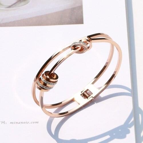 YUN RUO 2018 New Arrivals Super Luxury Full Crystal Bangle Rose Gold Color Women Birthday Gift Titanium Steel Jewelry Never Fade