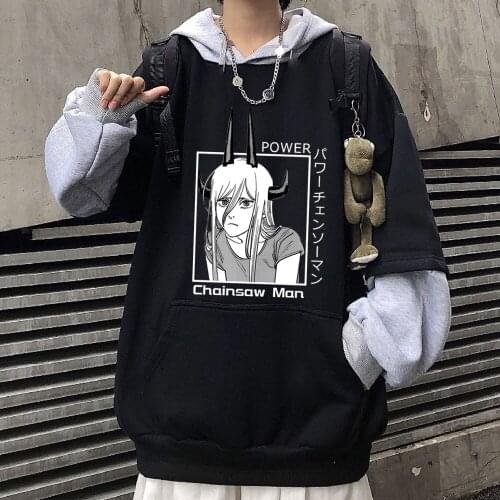 Funny Power Hoodie Woman Casual Hoodies Fashion Loog Sleeve Harajuku Anime Chainsaw Man Manga Print Pullover Sweatshirt Autumn