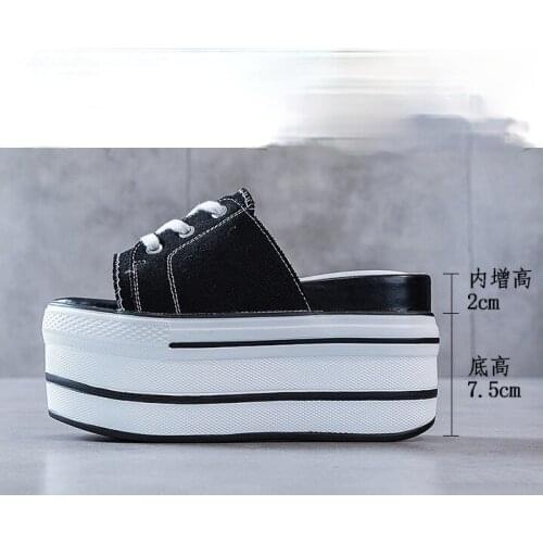 Krasovki 9.5cm Super High Platform Flats Wedge Genuine Leather Women Summer Shoes Lace Up Open Toe Slides Slippers Mules Sandals