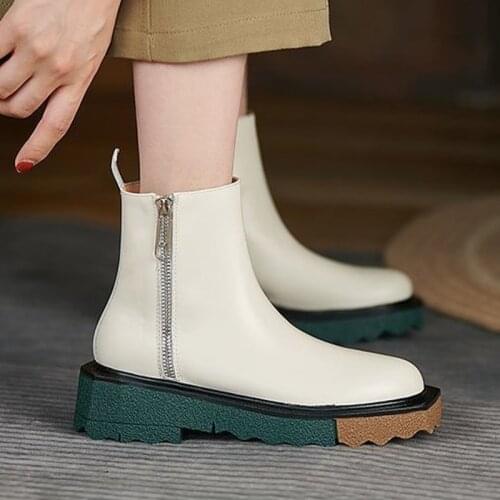 Women Ankle Boots Zipper Round Toe Female Shoes Low Heels Thick Bottom Non Slip Ladies Platform Boots Fashion Casual Shoes 2021