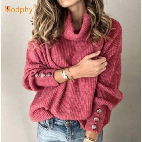 Free Shipping Women Sweater Loose Soft Long Sleeve High Neck Knit Pullover Sexy Stretch Turtleneck Sweaters Knitwear Autumn