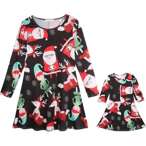 Long Dress Xmas Party Floral Maxi Lightweight Dresses for Family Matching Outfits 2021 Fashion Fall Mother & Kids Dress