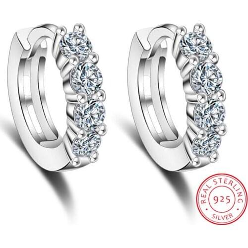 100% 925 Sterling Silver Dazzling CZ Crystal Circle Round Hoop Earrings for Women Sterling Silver Jewelry SCE351-1H