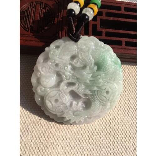 100% real green jade pendant Hand Carving Emerald women men dragon Phoenix jadeite jade necklace jade jewelry