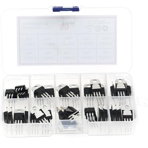 50Pcs 10value LM317T L7805 L7806 L7808 L7809 L7810 L7812 L7815 L7818 L7824 Transistor Assortment Kit Voltage Regulator Box