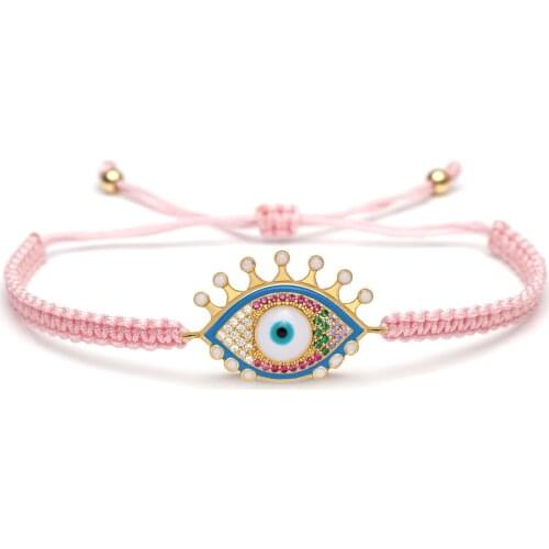 White Light Purple Green Cubic Zirconia Blue Evil Eye Lucky Charm Bracelet Women Girl Pink String Eyelash Turkish Eye Jewelry