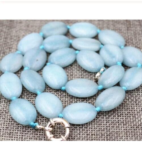 Free Shipping New 13x18mm natural aquamarine Flat Oval Gemstone Beads Necklace 18inch AAA