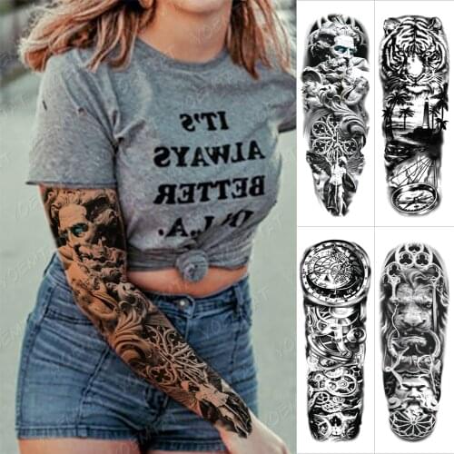 Large Arm Sleeve Tattoo Lion Sculpture Waterproof Temporary Tatto Sticker Angel Wings Body Art Full Fake Tatoo Women Men