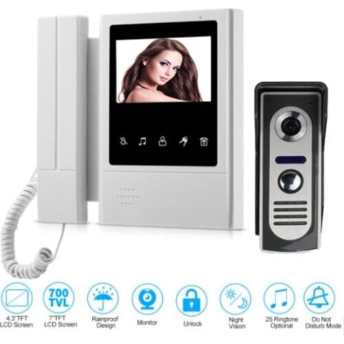 4.3'' TFT Color Wired Video Intercom Door Phone Doorbell System for home 700TVL IR Night Vision Outdoor Camera Metal Waterproof