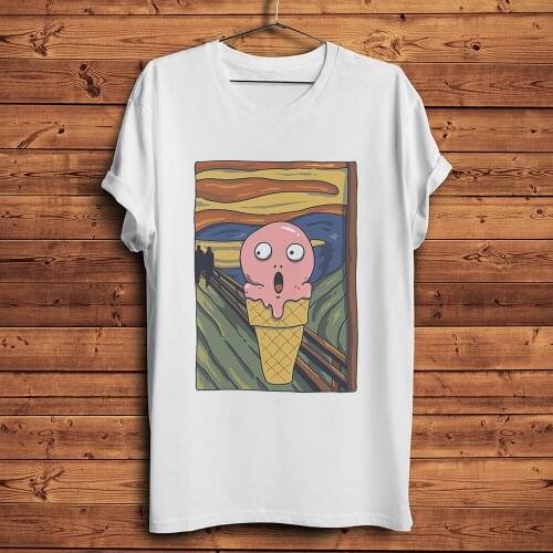 Munch The Scream ice cream Skrik funny artistic t shirt men summer new white casual short sleeve tshirt unisex streetwear tee