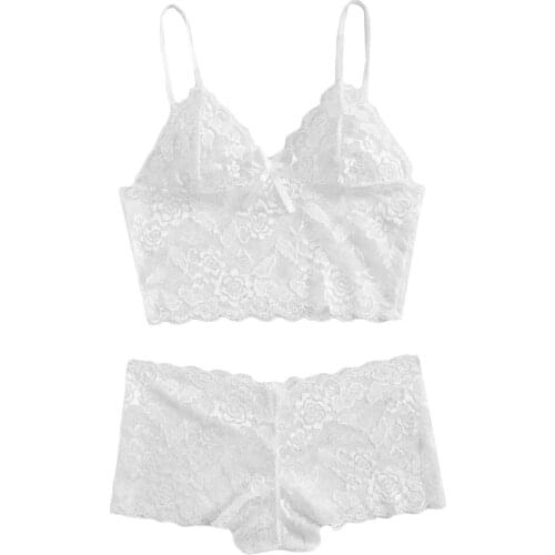 Lace Solid Color Women Underwear Set Sexy Transparent Seamless Ladies Underwear Pajamas Comfortable Soft Female Sleepwear Set