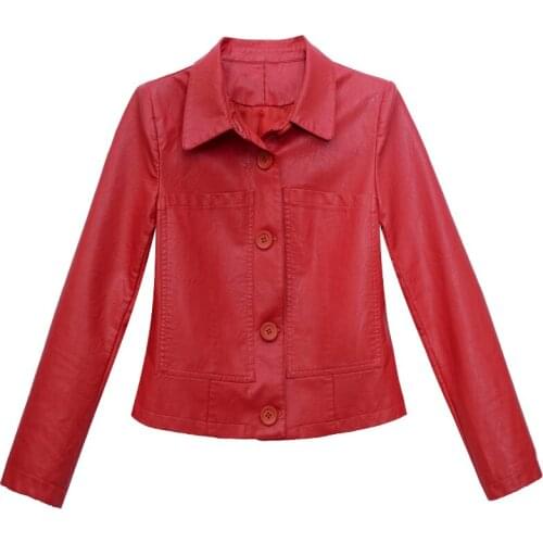 Spring and Autumn Women Short PU Leather Jacket Fashion Turn Down Collar Single-breasted Slim Coat