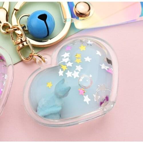 Fashion Heart Quicksand Key Chains Laser Acrylic Magic Love Key Ring Moving Liquid Porte Cles Llavero for Women Key Ring EH008