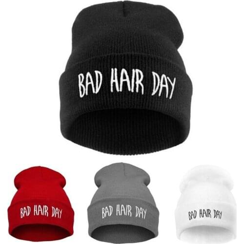 Fashion Sport Warm Winter Hats Bad Hair Day Letter Beanies Cap Women Men Hat Beanie Knitted Hip Hop Hats Bonnet for Unisex