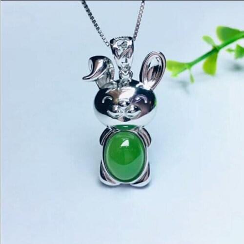 Fashion Jewelry Green Jasper Pendant Twelve Chinese Zodiac for Amulet with S925 Silver Necklace