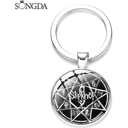 Fashion Rock Band Slipknot Keychain Gothic SLIPKNOT Symbol Printed Glass Dome Pendant Key Chain for Unisex Souvenirs Gift
