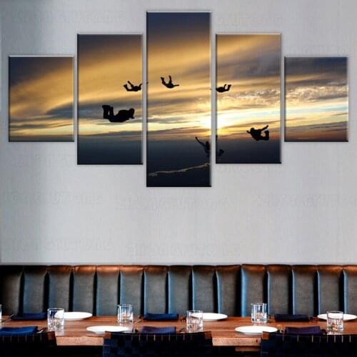 Modular Pictures Canvas Wall Art 5 Pcs Large Group Skydive Extreme Sports Painting Printed Poster Living Room Home Decor Frame