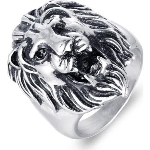 Skull ring men punk signet-ring male big wolf head lion animal mens finger-ring men Accessories 2020 mens rings stainless steel