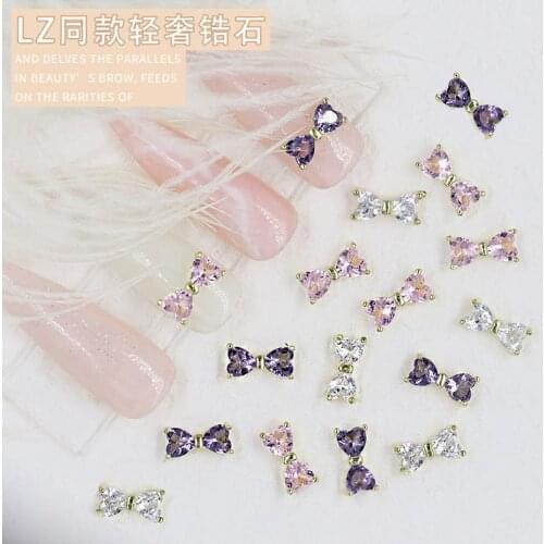 10pcs 2021 New LZ Nail Art Accessories Zircon Three Colors Optional Bow Tie Light Luxury Fashion Bow Zircon Nail Diamond