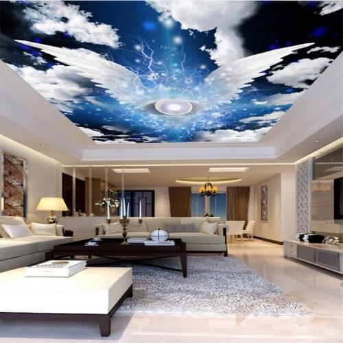 Beibehang Large custom wallpaper wallpaper angel wings sky white cloud sky living room bedroom ceiling fresco home decoration