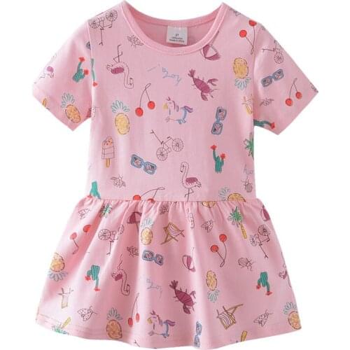 Robe Fille Toddler Dress Casual Cute Girls Summer Floral Dress Princess Unicorn Party Patterns Printed 100% Cotton Girls Dress