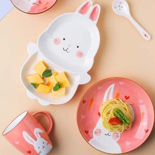 Посуда Childrens Bowl Ceramic Cute Animal Cartoon Rice Bowls Big Children Breakfast Divided Plate Tableware Set тарелки для еды