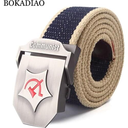 BOKADIAO Men&Women Military Canvas belt luxury CCCP Communist Red Metal buckle jeans belt Army tactical belts for Men strap male