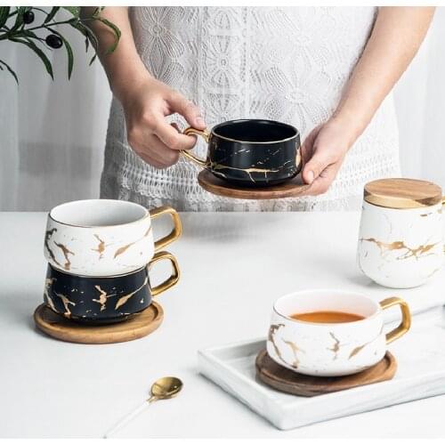 Luxury Coffee Mug Nordic Marble Matte Water Cafe Tea Milk Cups Condensed Coffee Ceramic Cup Saucer Suit with Dish Spoon Set Ins